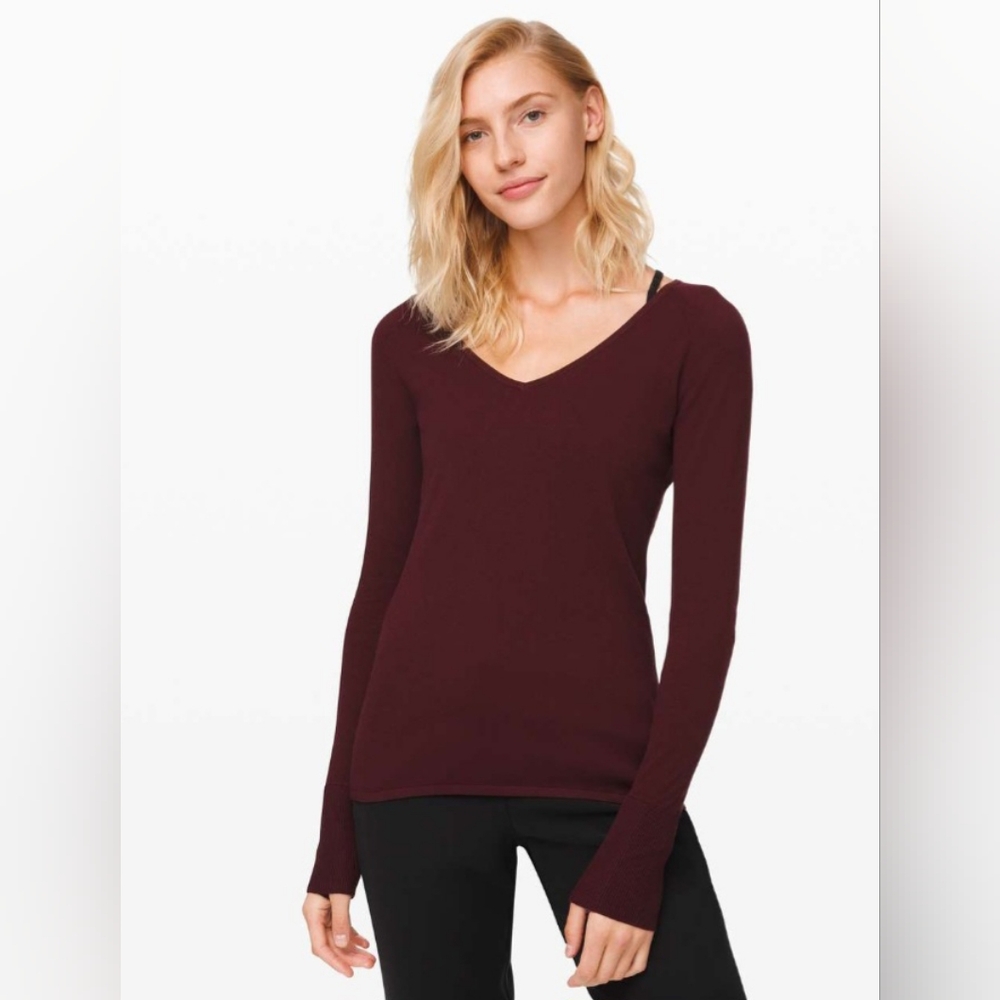 Lululemon Stand Steady V-Neck Sweater Garnet Pre-owned Size 6